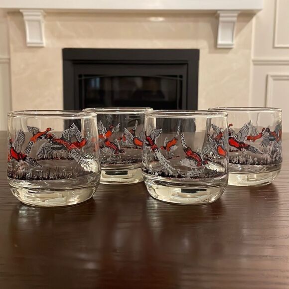 Set of 4 Pheasant Wild Bird Hunting Glasses Collectable Barware Vintage 1960’s - Picture 1 of 7